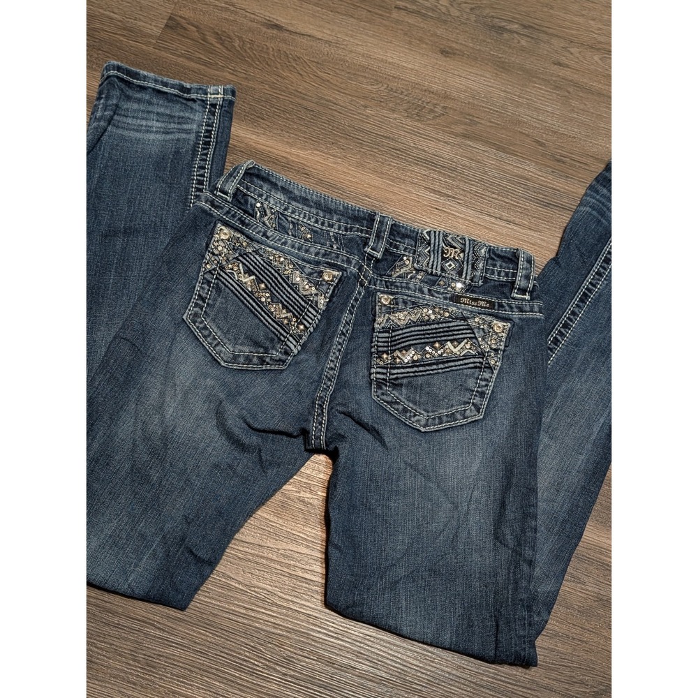 Miss Me Signature Straight Jeans Womens 27 Dark Wash Rhinestone Embellished Y2K